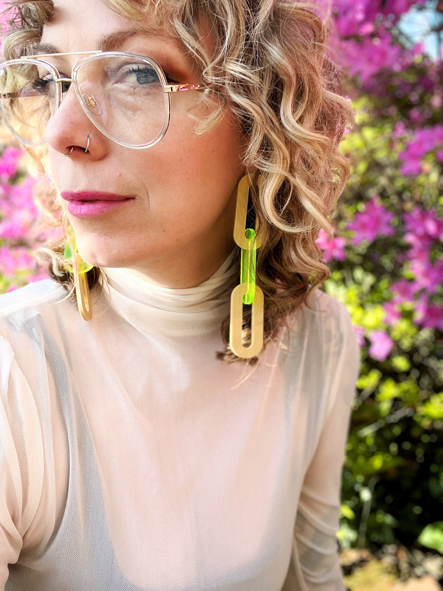 The Spano Earring in Neon Citron & Tan Acrylic