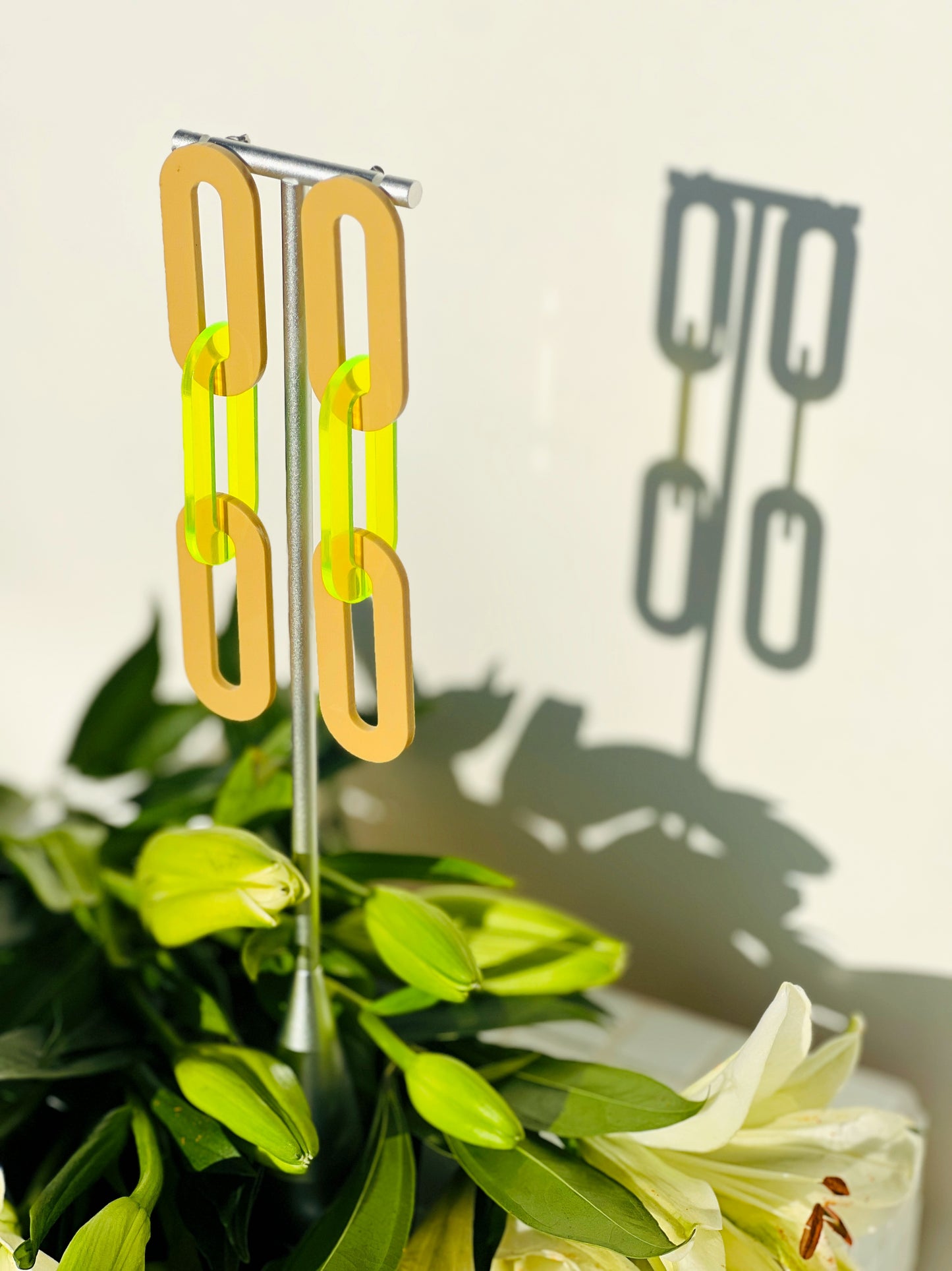 The Spano Earring in Neon Citron & Tan Acrylic