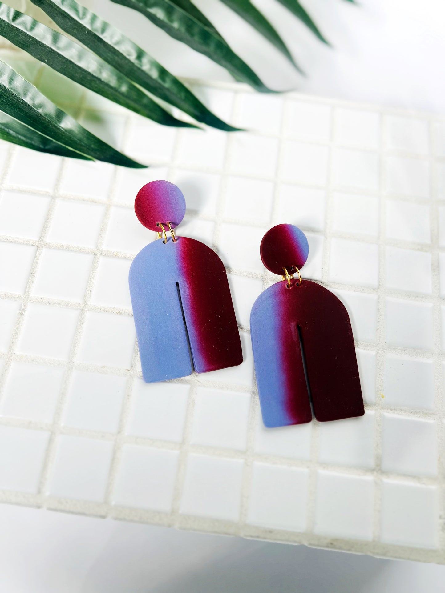 The Archie Dangle in Lavender & Merlot Polymer Clay