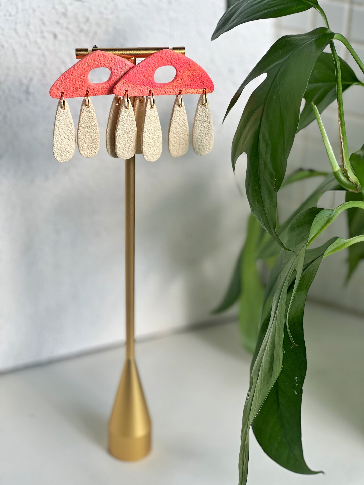 Triangle Dangle 2.0 in Peachy Marble Polymer Clay