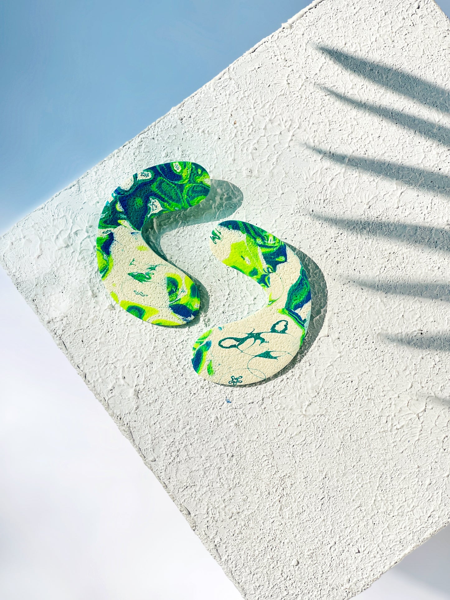 The Chicago Earring in Cobalt, Green, and Cream Psych Pattern