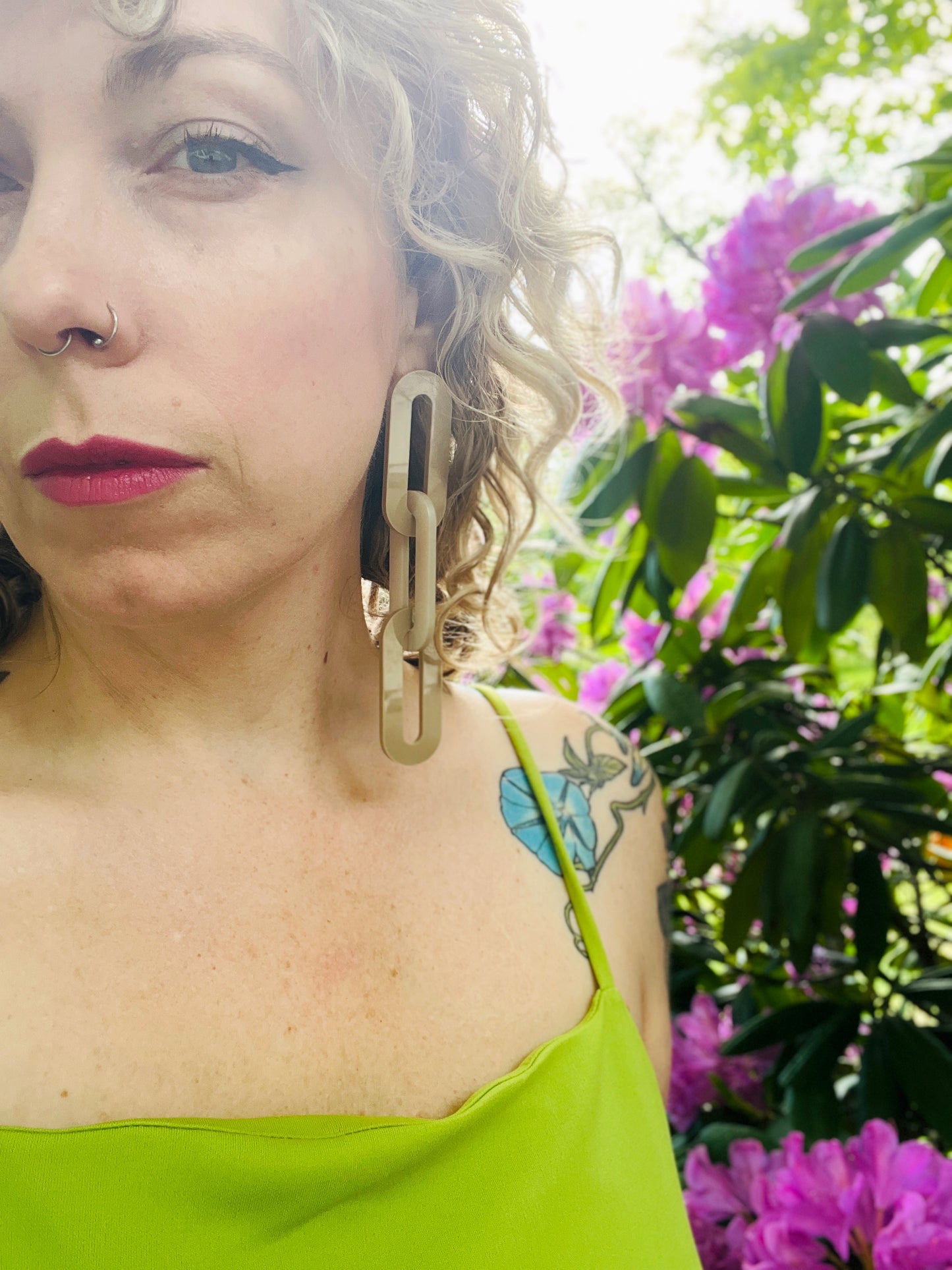 The Spano Earring in Holo Shimmer + Early Grey Acrylic