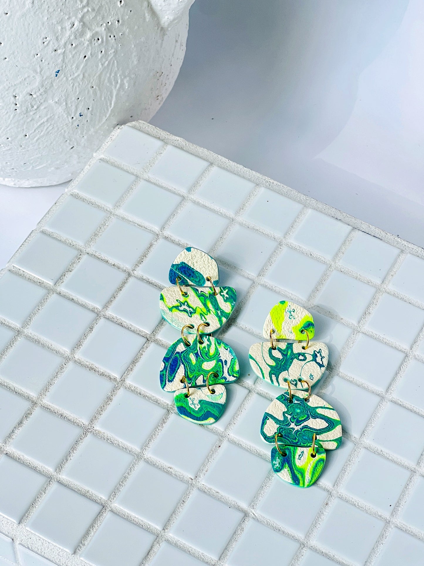 The Pebbles II in Cobalt, Green, + Cream Polymer Clay