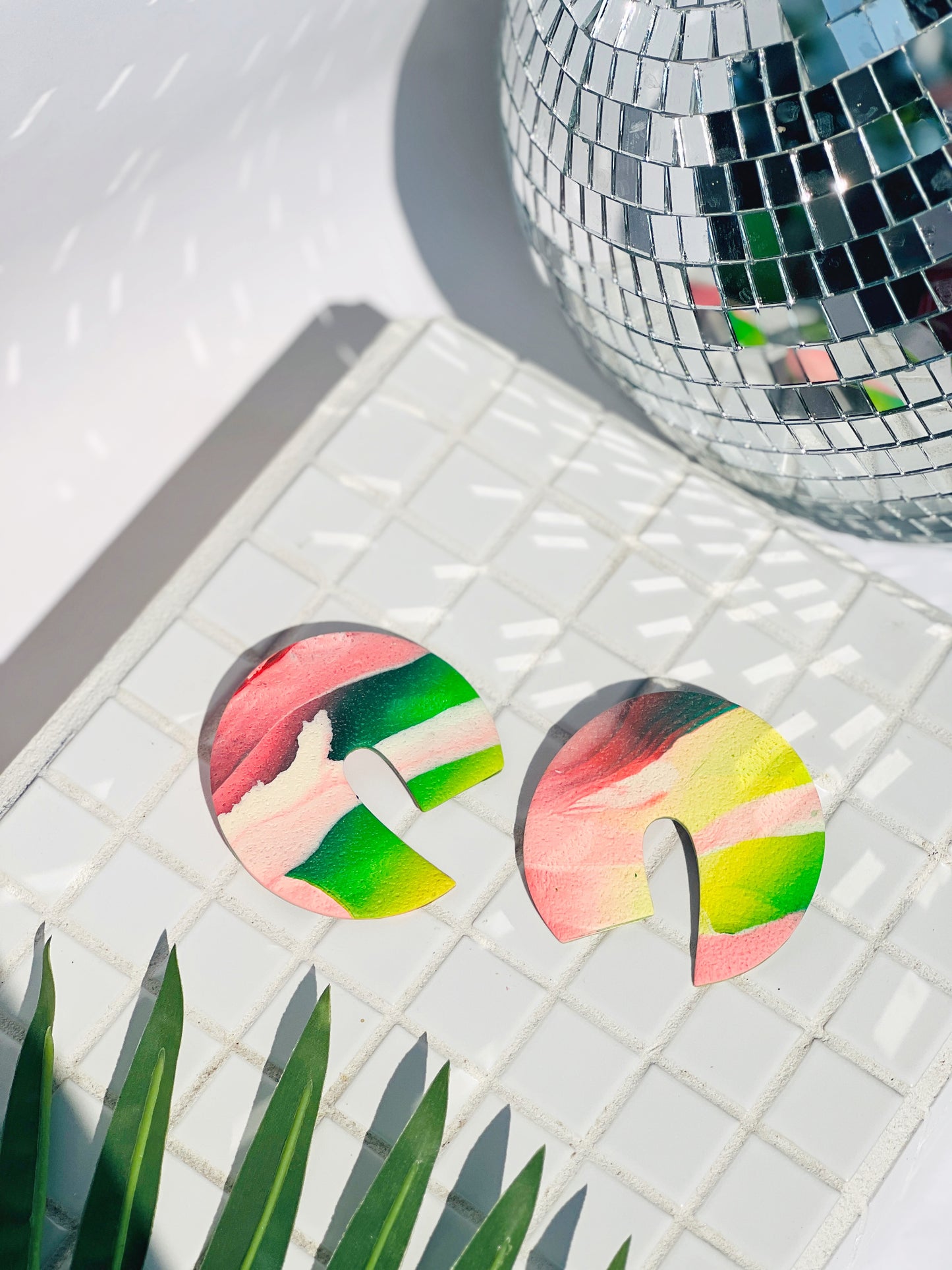 The Aries Midi in Marbled Greens, Pinks, Yellow, + Cream Polymer