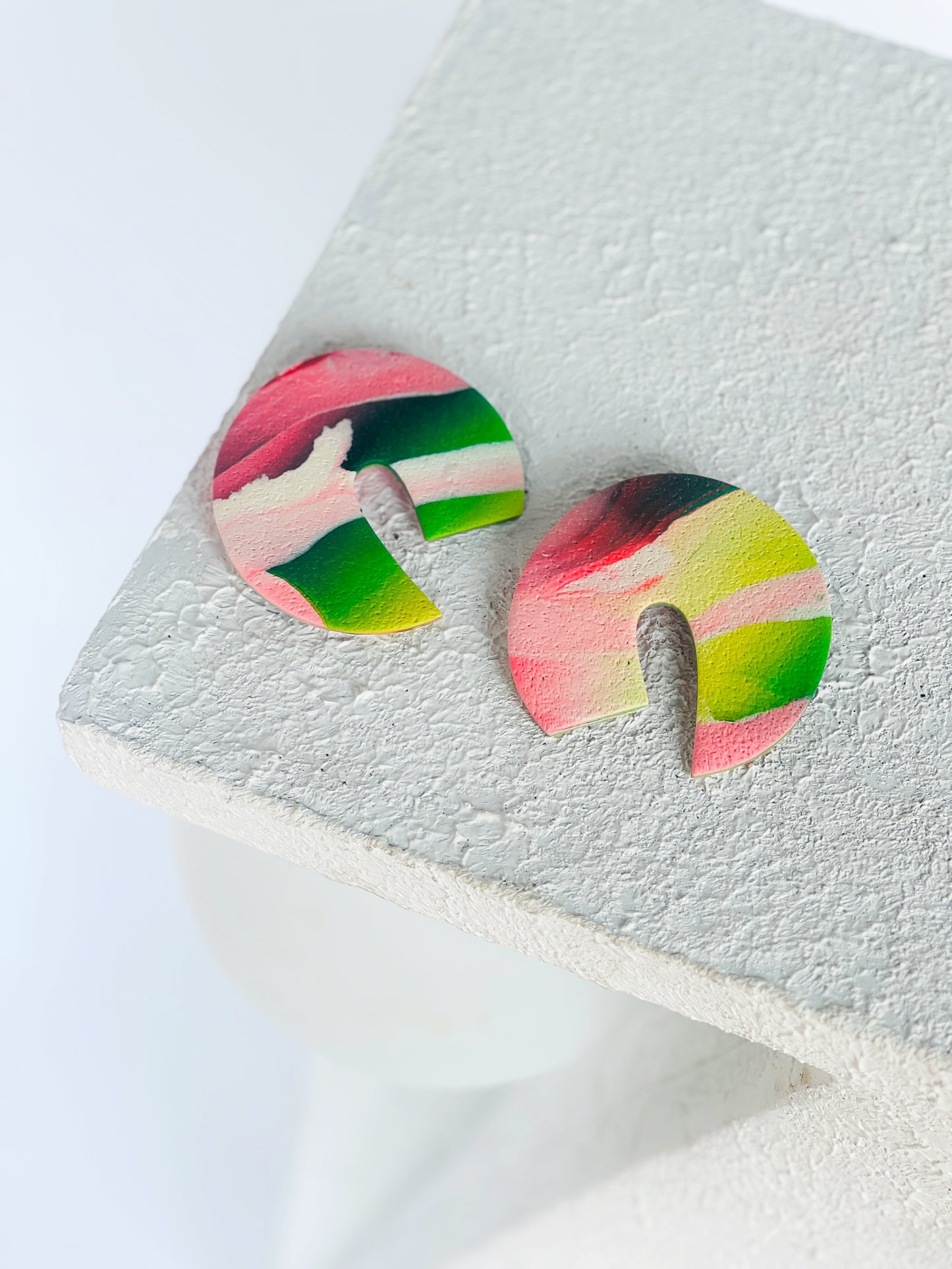 The Aries Midi in Marbled Greens, Pinks, Yellow, + Cream Polymer