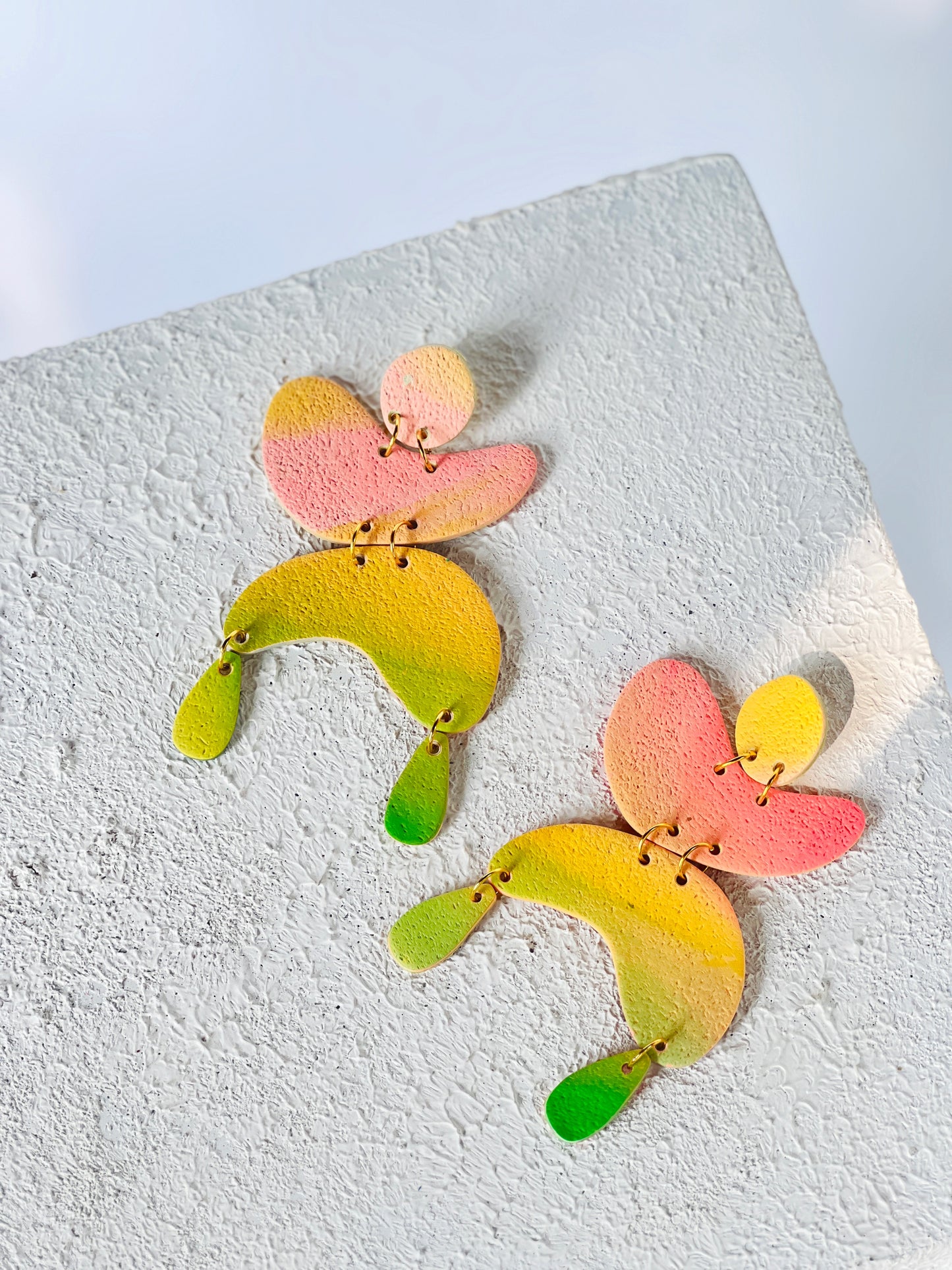 The Hey! Hey! in Marbled Pink, Yellow, + Green Polymer Clay