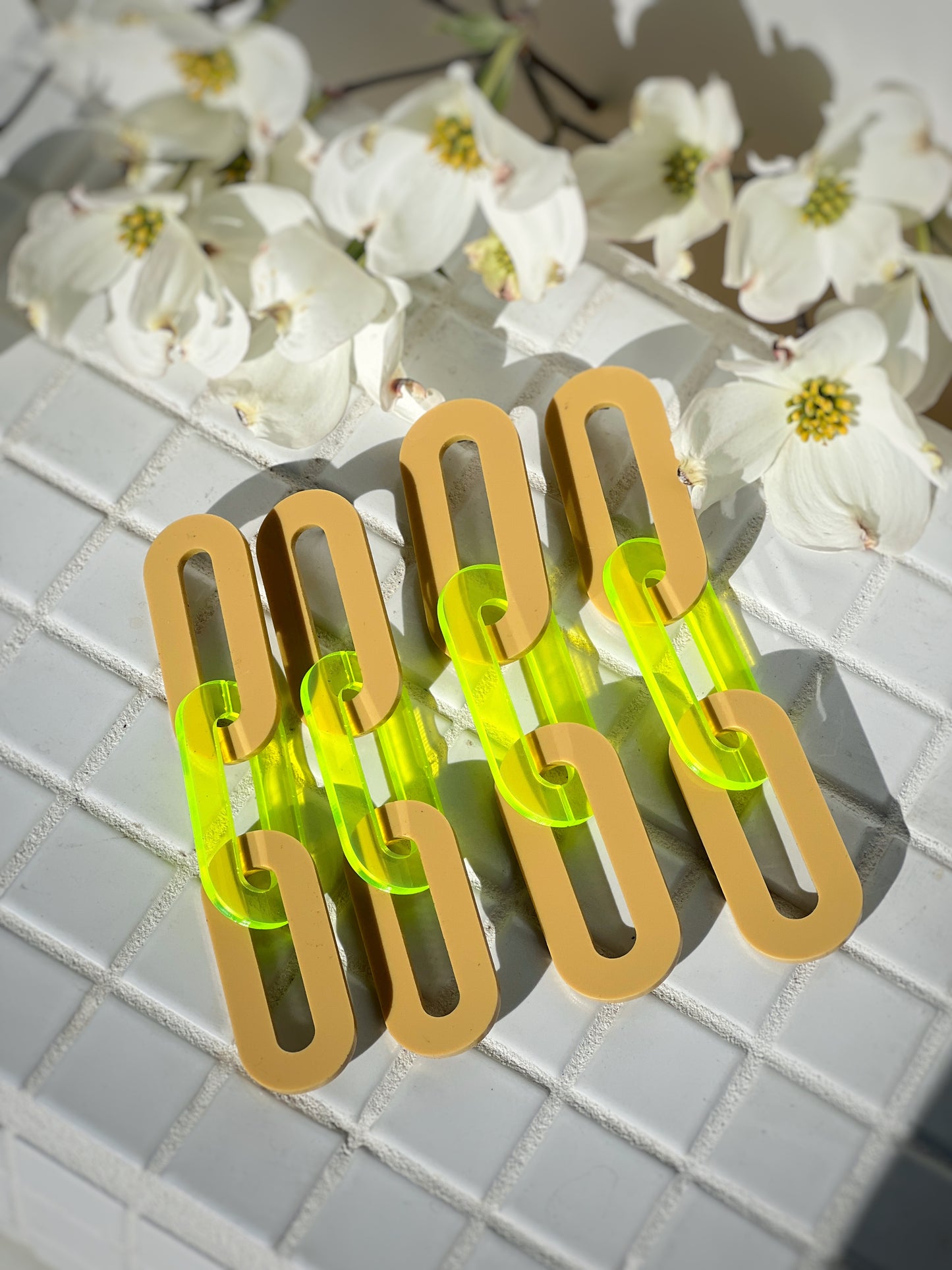 The Spano Earring in Neon Citron & Tan Acrylic