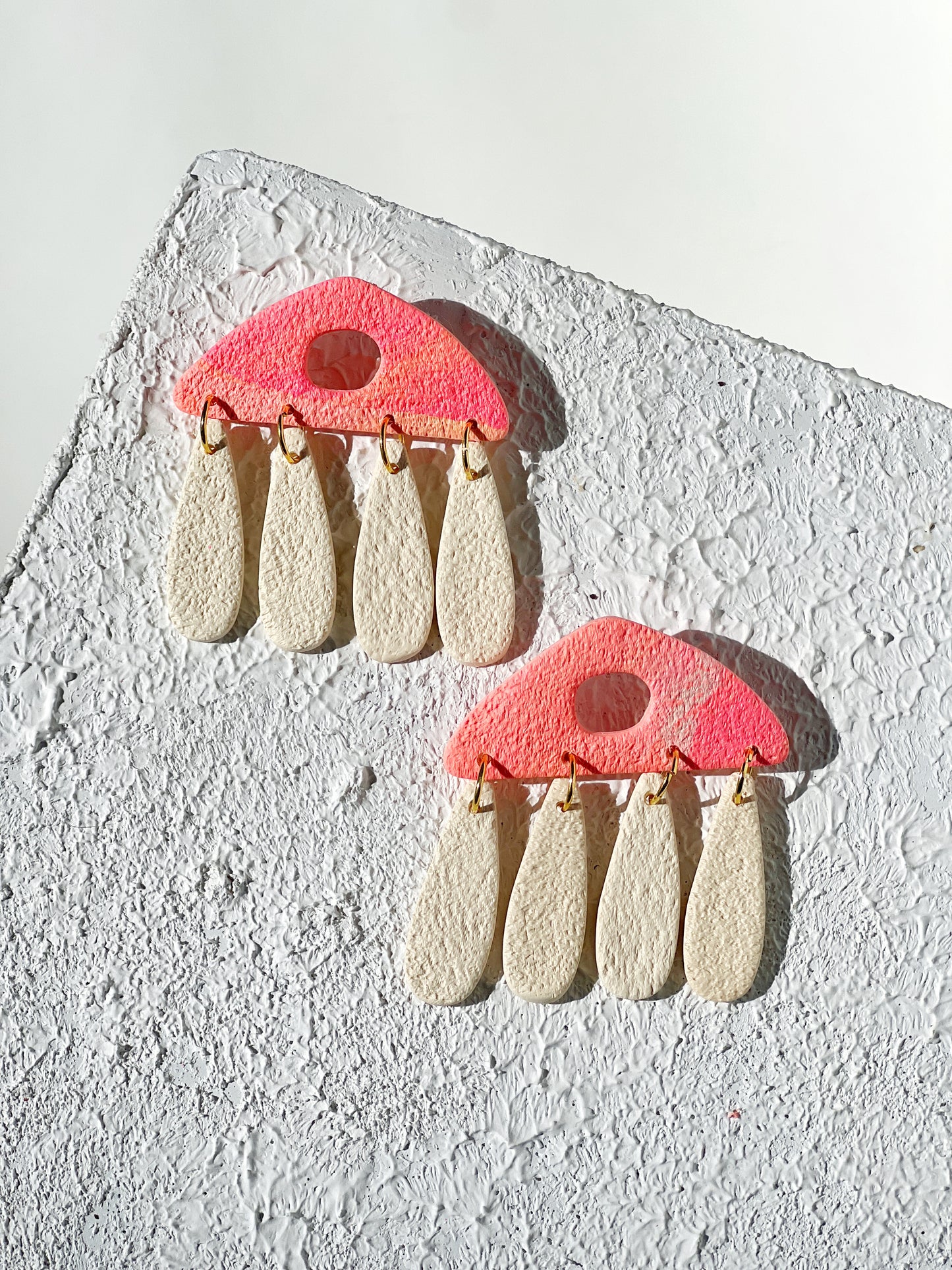 Triangle Dangle 2.0 in Peachy Marble Polymer Clay