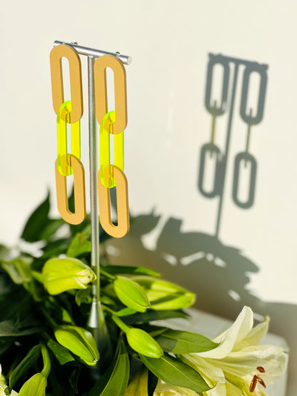 The Spano Earring in Neon Citron & Tan Acrylic