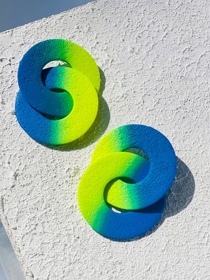 Circle Chains in Citron and Macaw Blue Ombre Polymer Clay