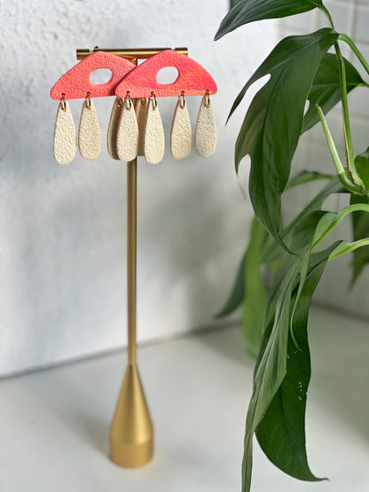 Triangle Dangle 2.0 in Peachy Marble Polymer Clay