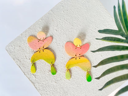 The Hey! Hey! in Marbled Pink, Yellow, + Green Polymer Clay