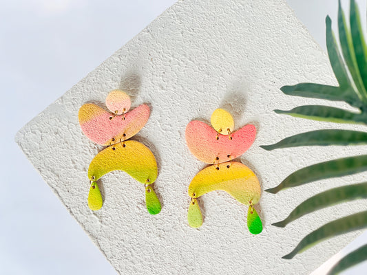 The Hey! Hey! in Marbled Pink, Yellow, + Green Polymer Clay