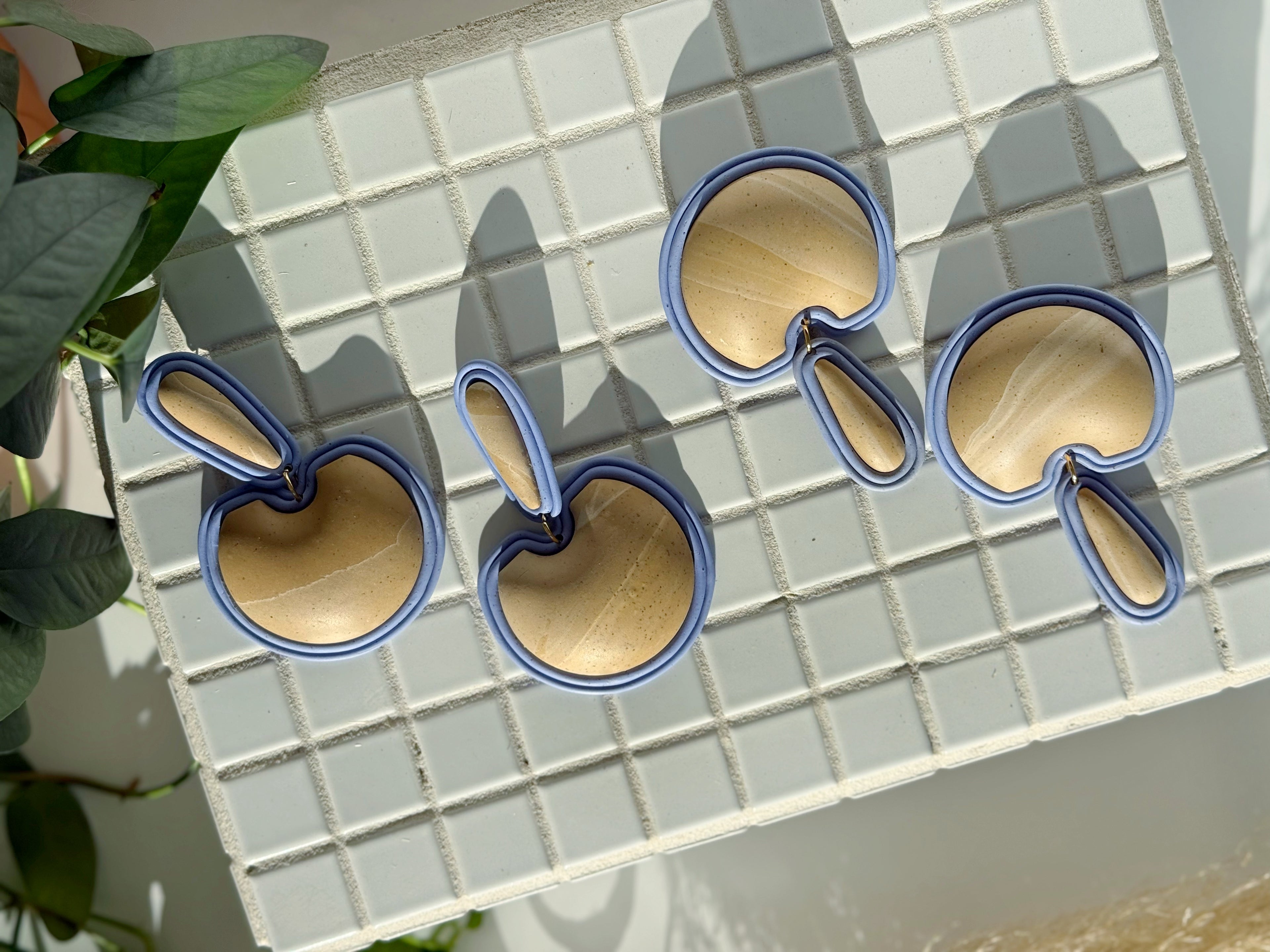 The Crescent in Tan Granite & Periwinkle Polymer Clay