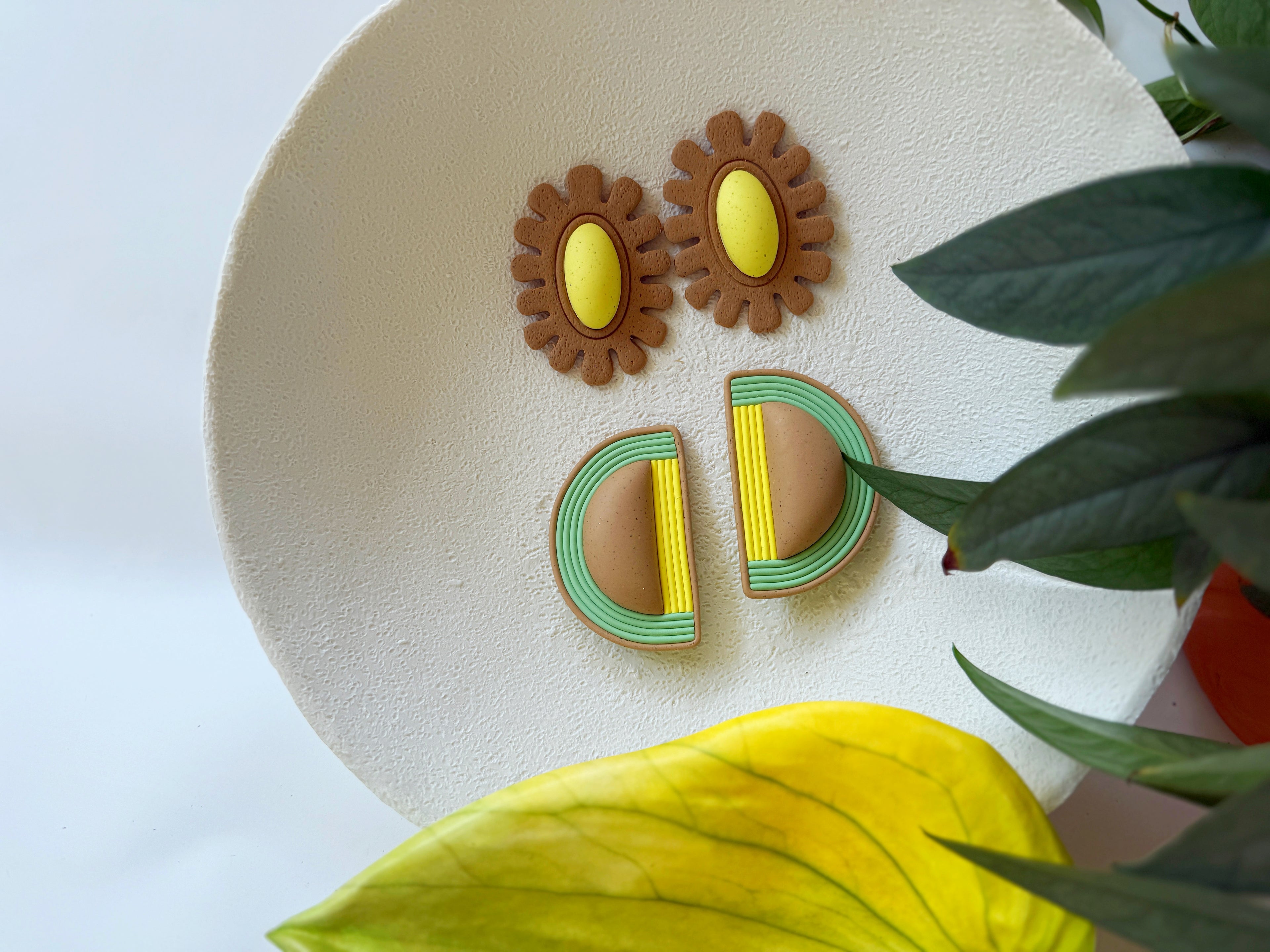 The Half Moon in Tan, Light Green, & Lemon Polymer Clay