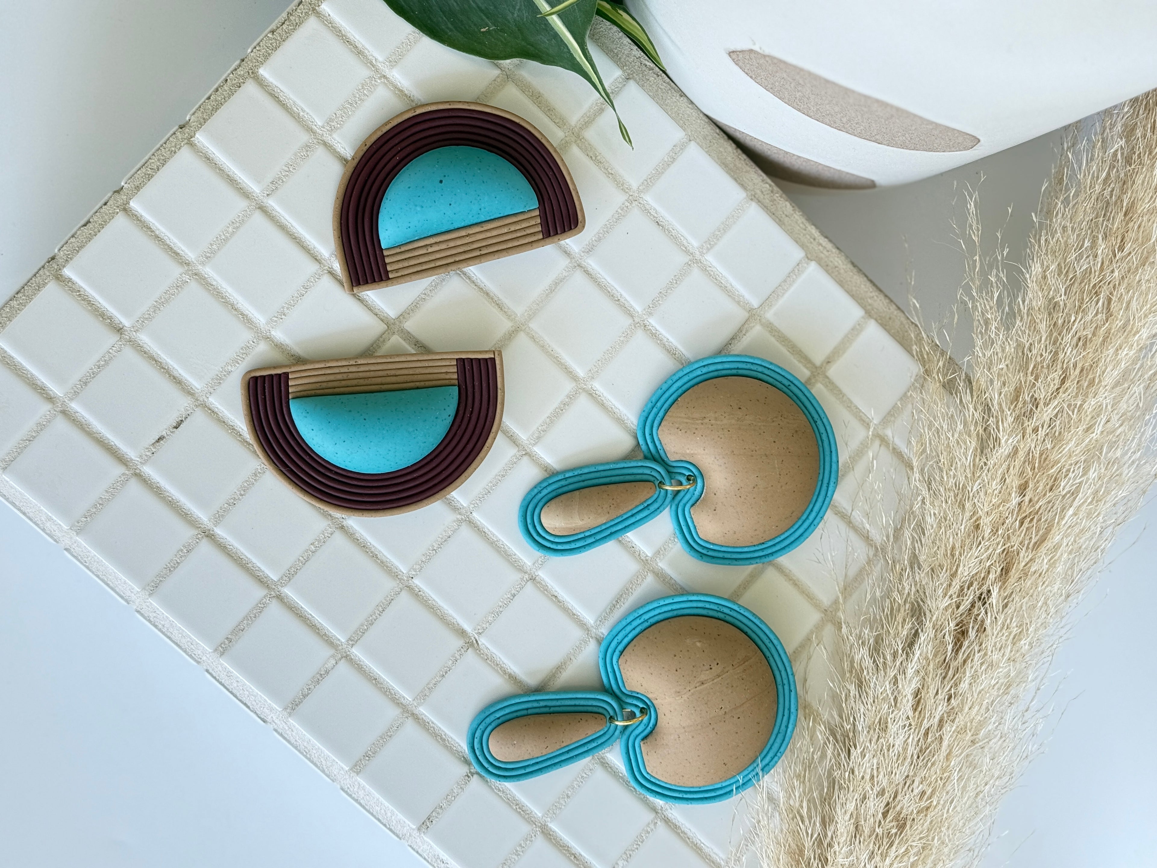 The Half Moon in Turquoise, Burgundy, & Tan