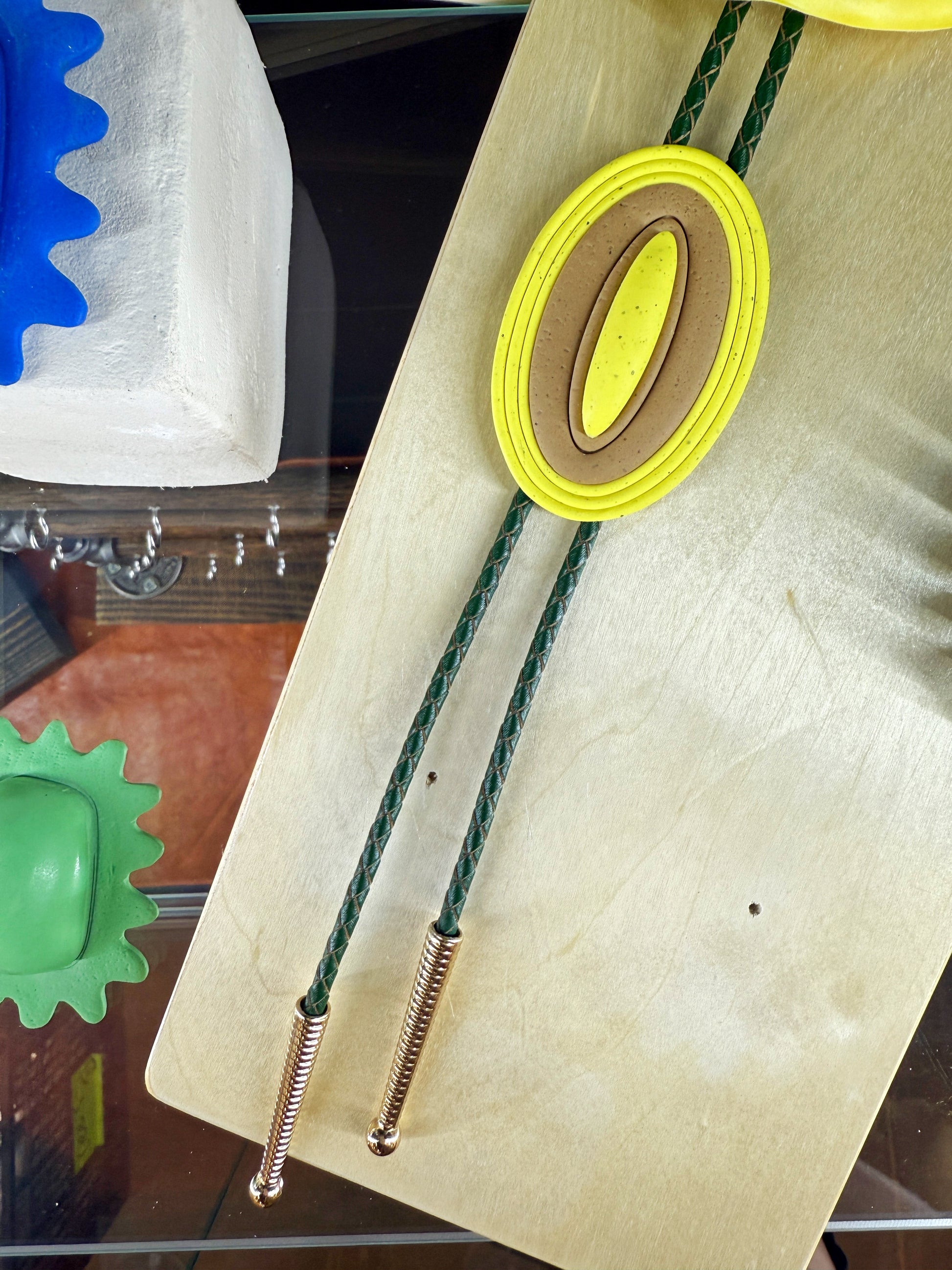 The Cat Eye Bolo Tie in Tan & Lemon Polymer Clay