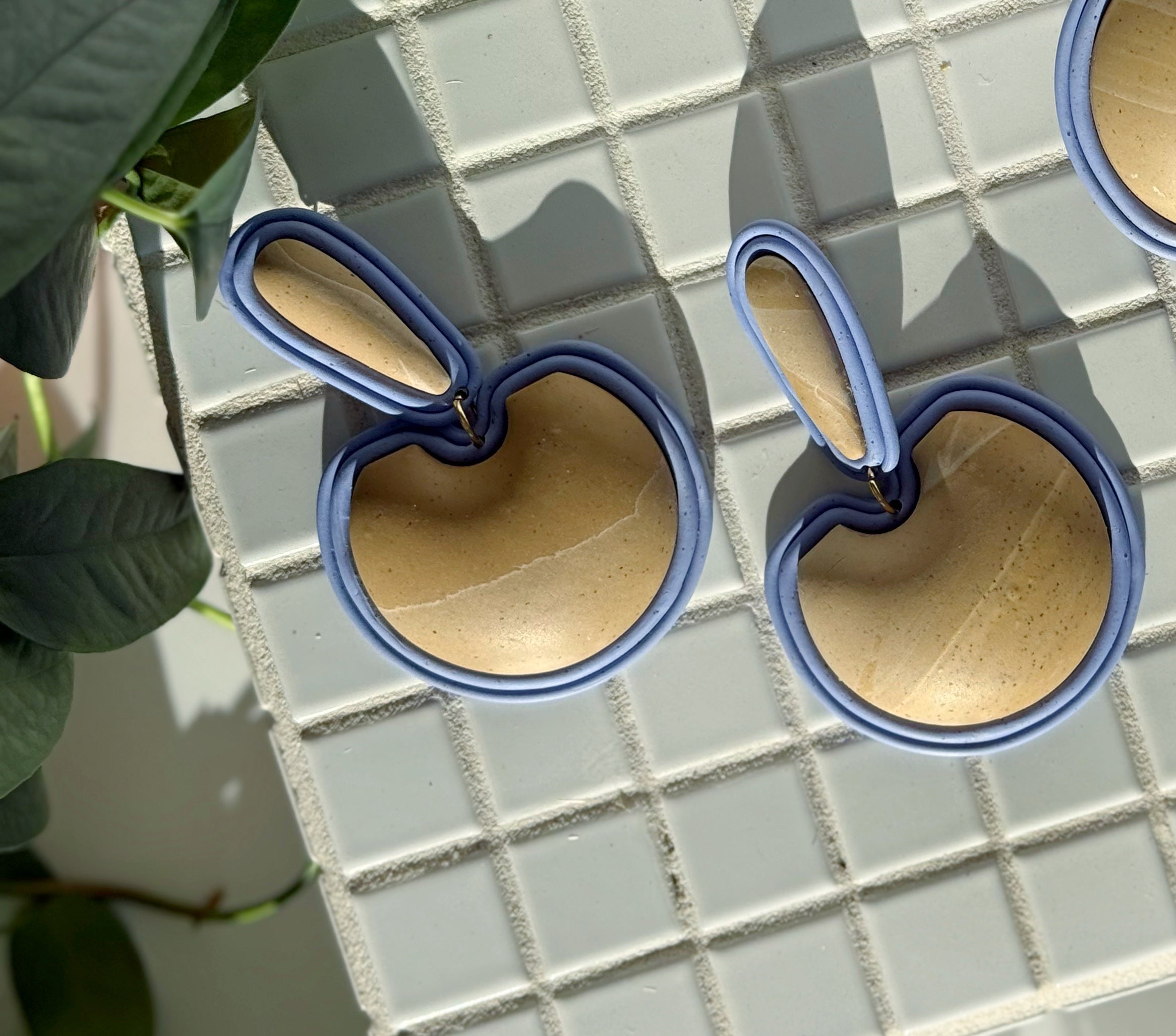 The Crescent in Tan Granite & Periwinkle Polymer Clay