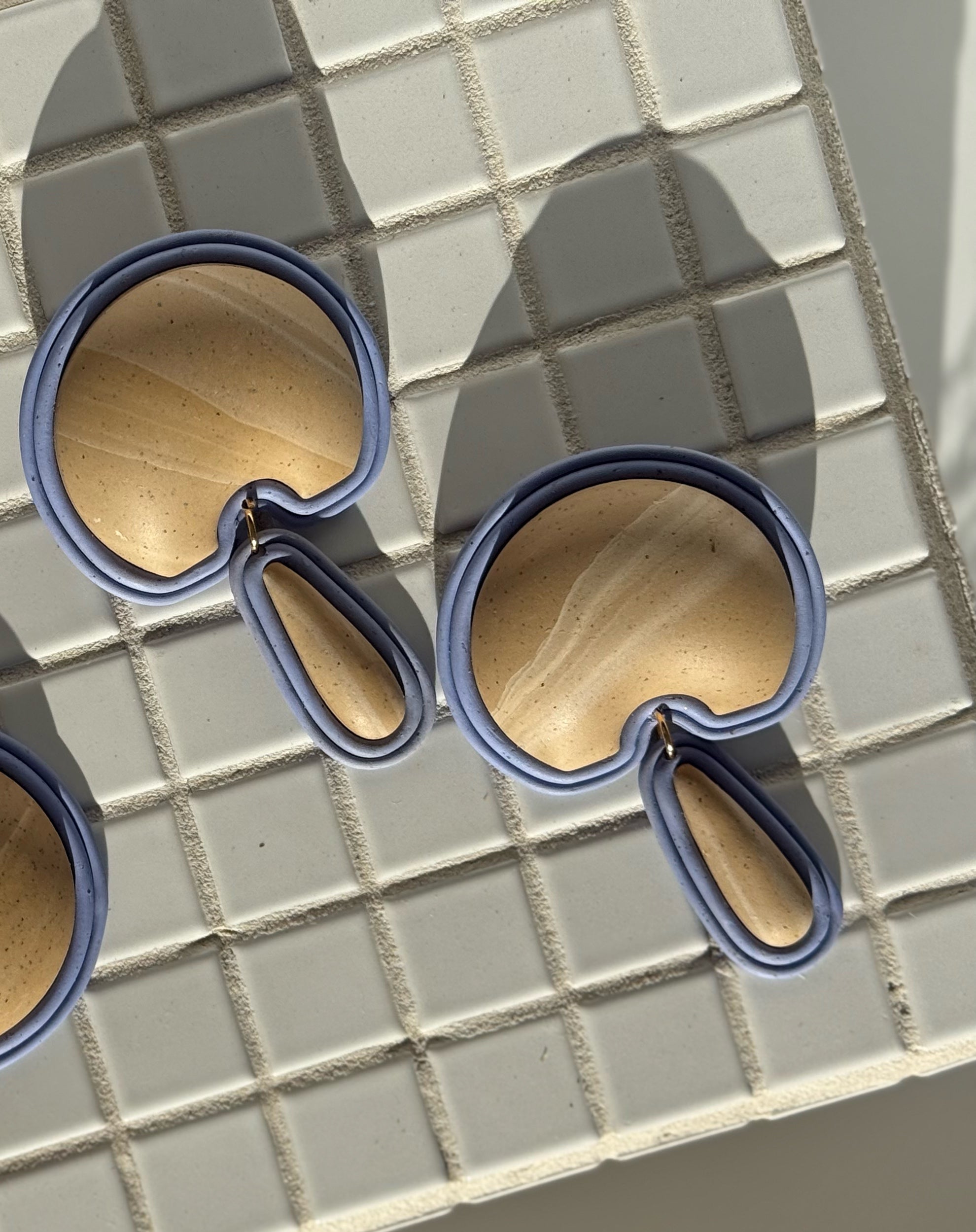 The Crescent in Tan Granite & Periwinkle Polymer Clay