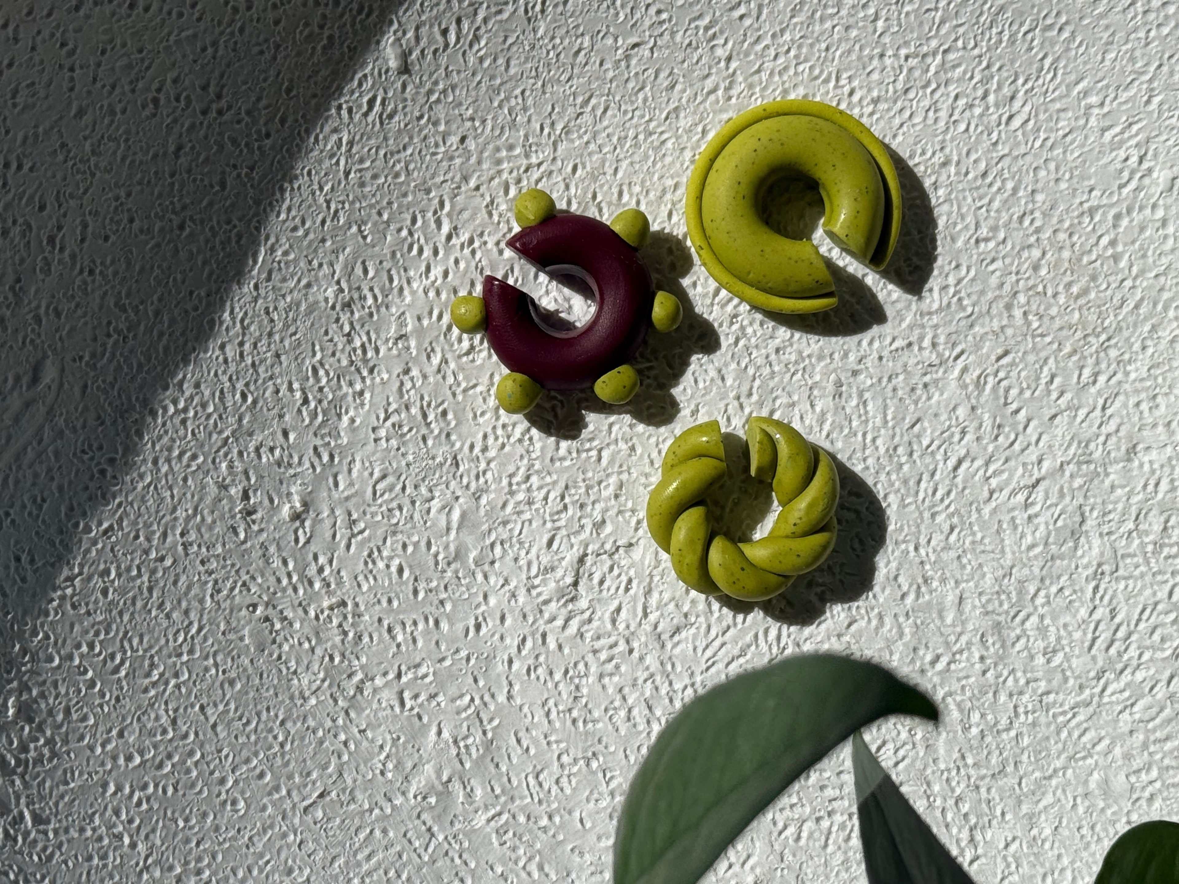 Ear Cuffs - Burgundy + Chartreuse  (SET of 3)