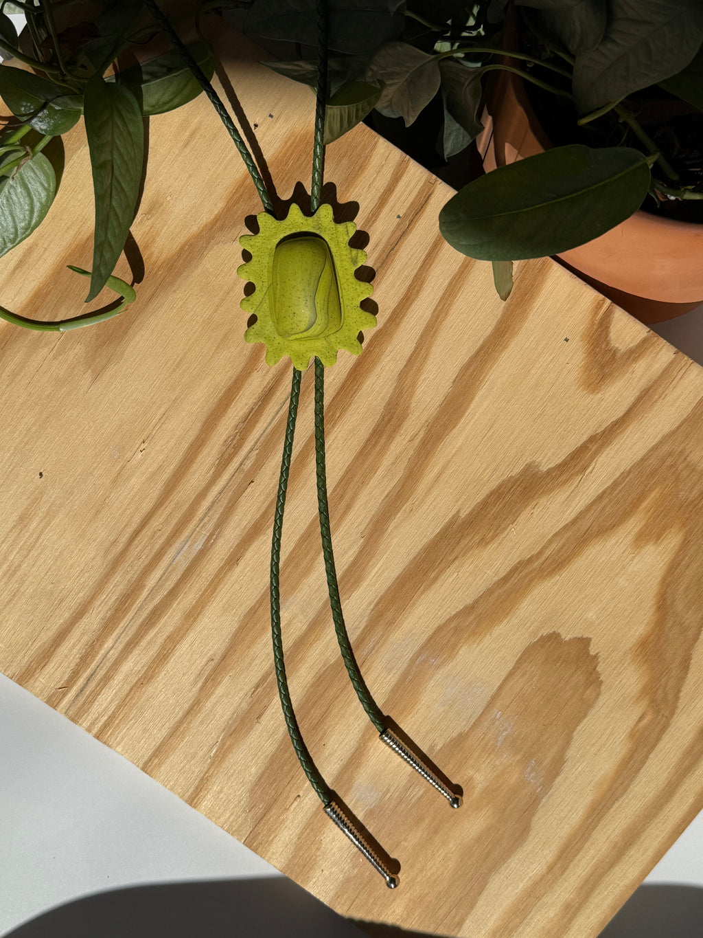 The Squiggle BOLO TIE in Marbled Chartreuse