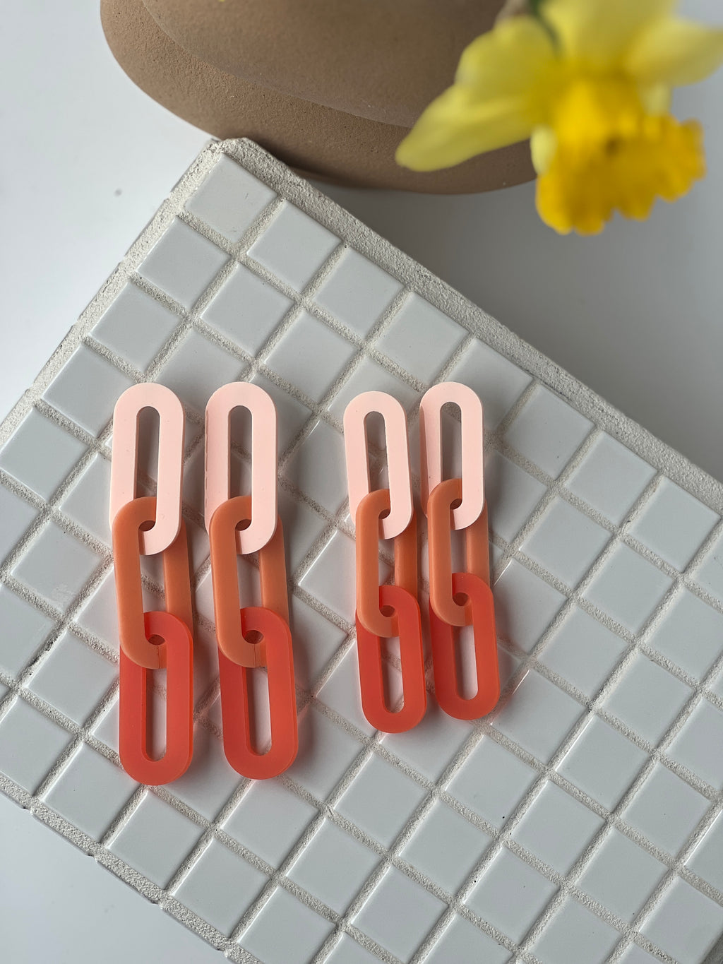The Spano Earring in Peachy Ombre Acrylic