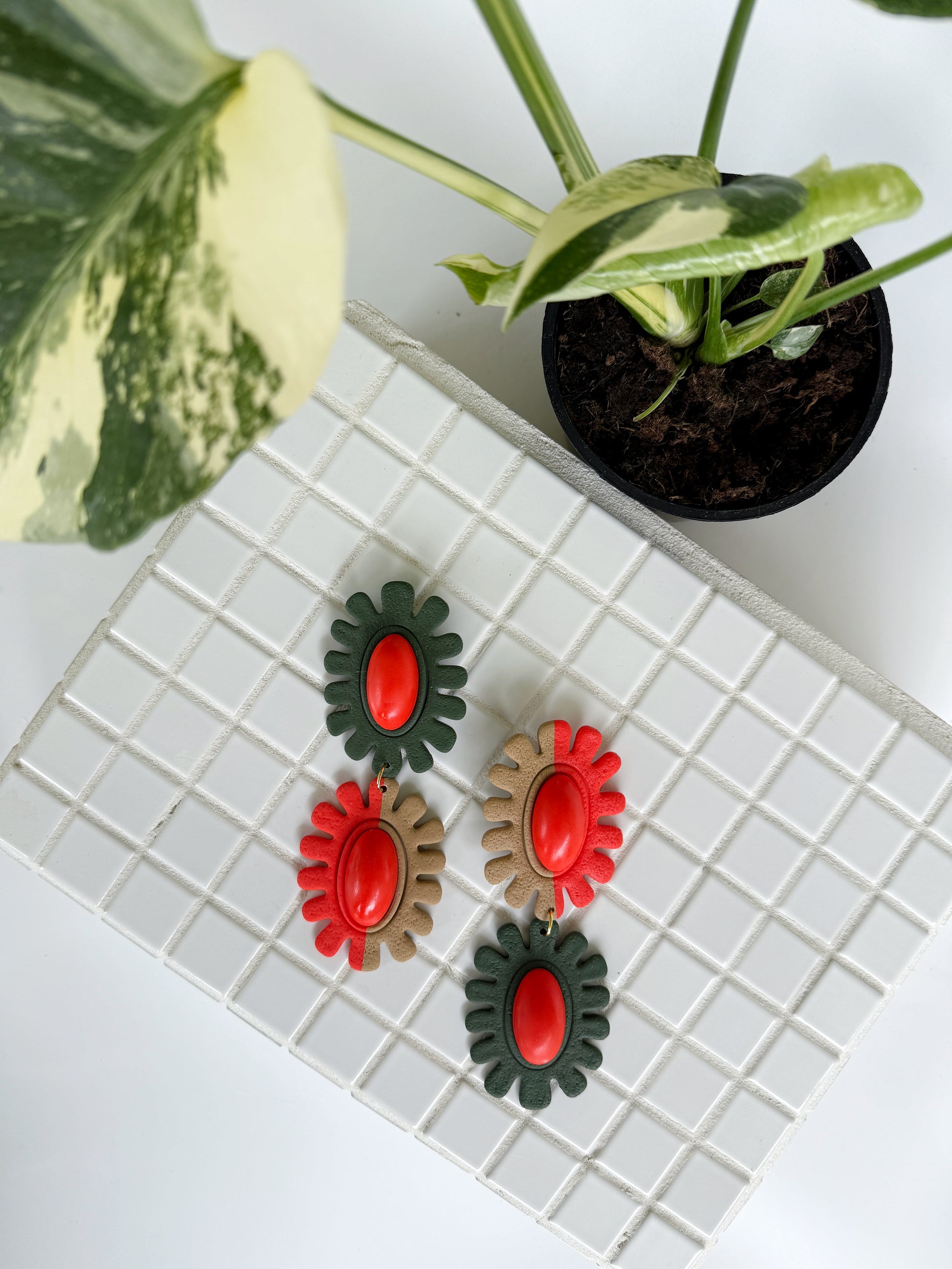 The Brio DOUBLE in Coral, Olive, + Khaki Polymer Clay