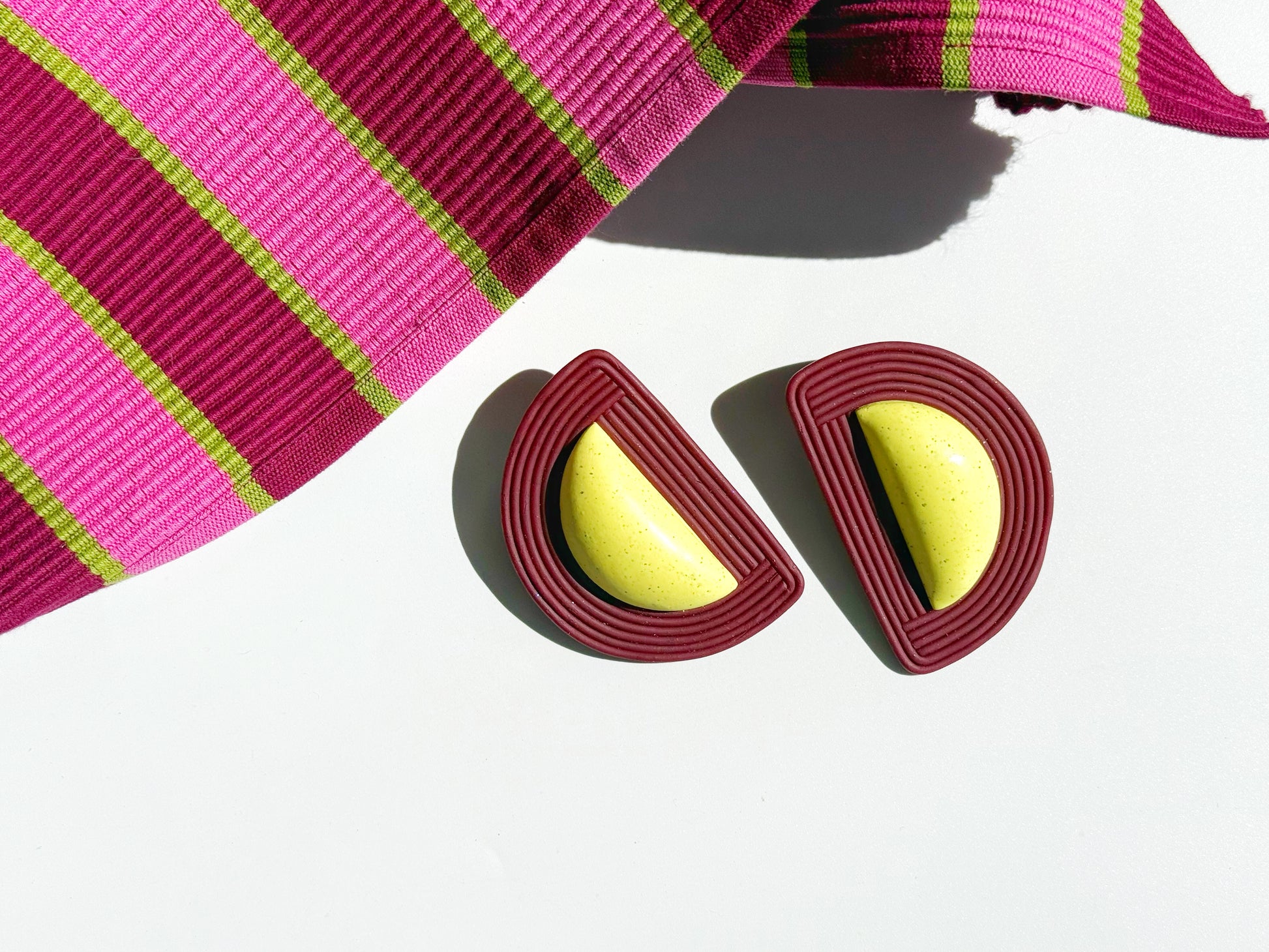 The Half Moon in Sunny Yellow & Burgundy Polymer Clay (Copy)