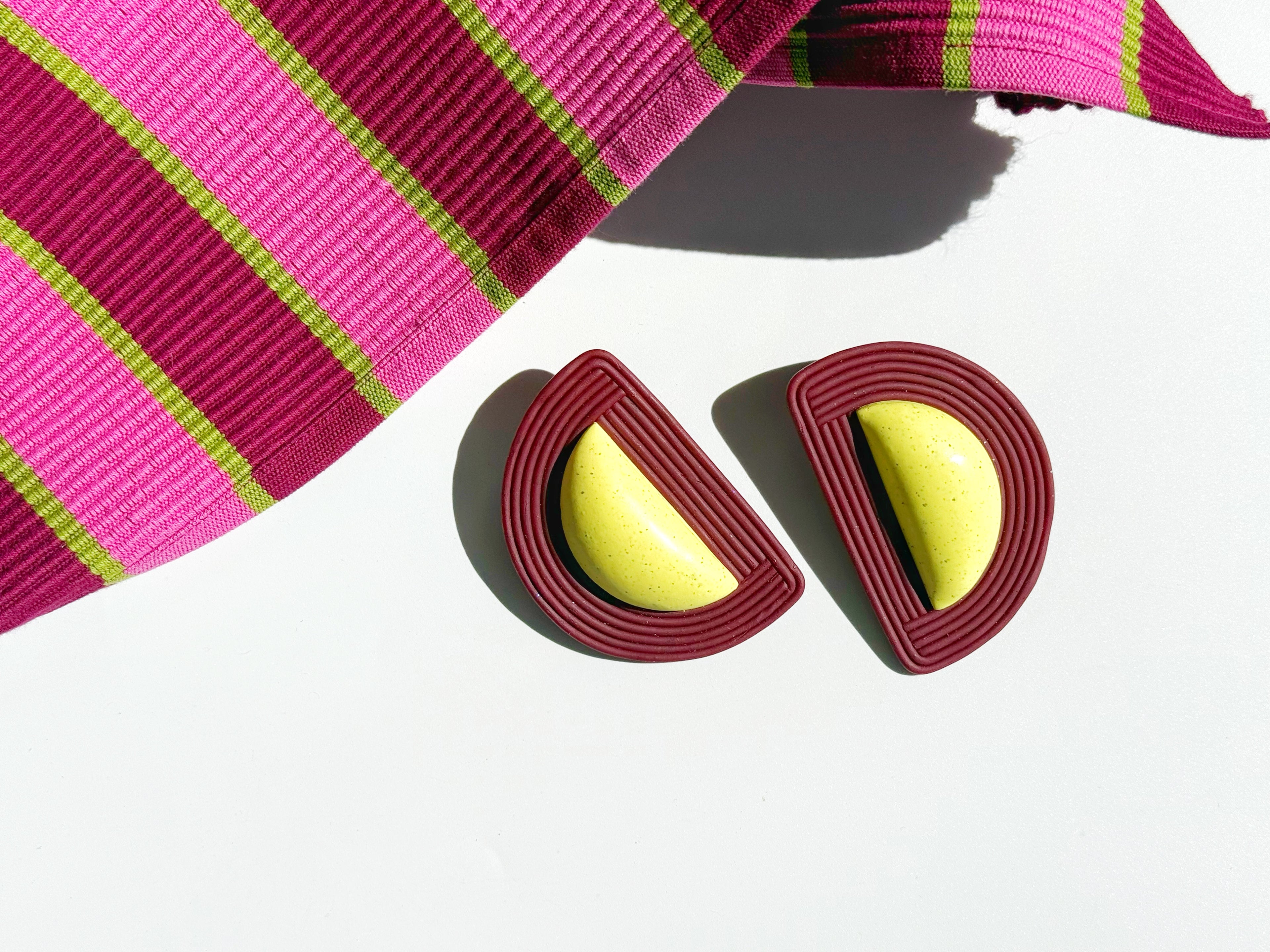 The Half Moon in Sunny Yellow & Burgundy Polymer Clay (Copy)