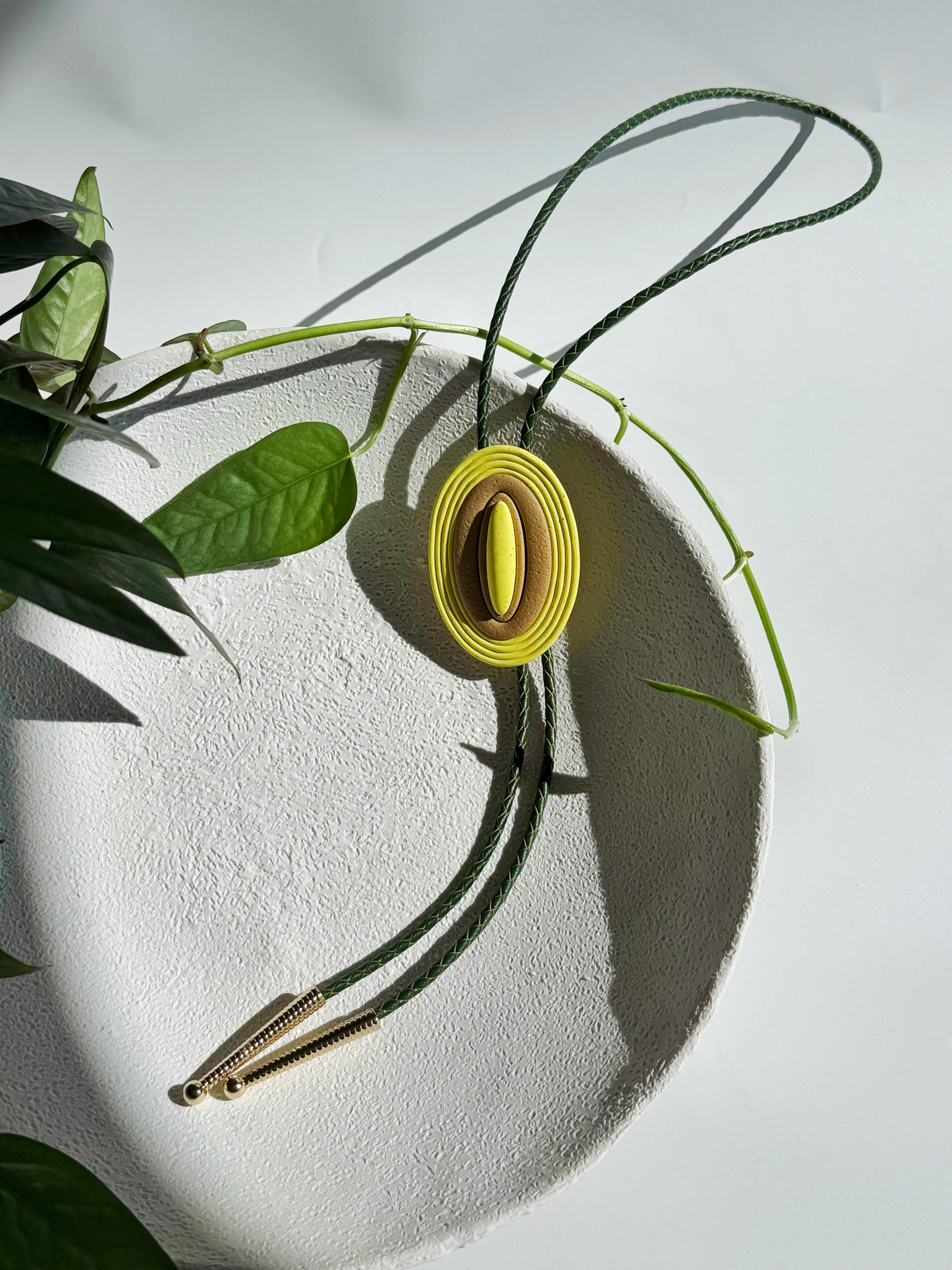 The Cat Eye BOLO TIE in Sunny Yellow & Tan Granite Polymer Clay