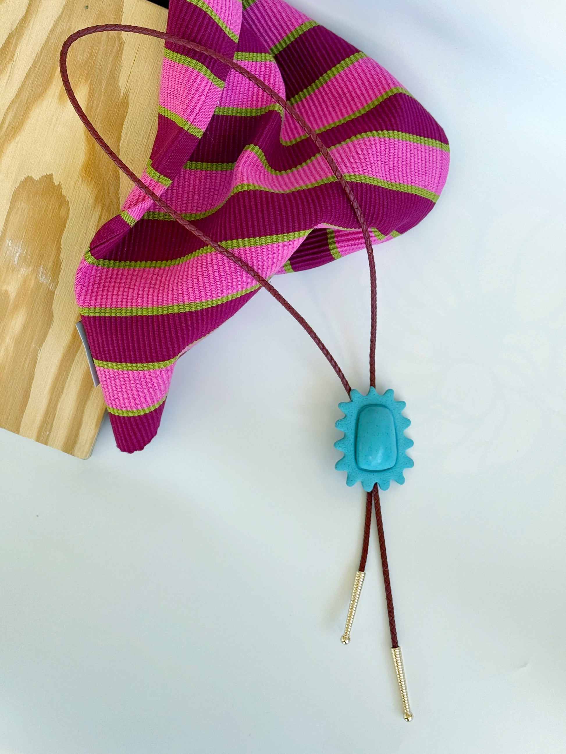 The Squiggle Frame BOLO TIE  in Sky Blue Granite Polymer Clay