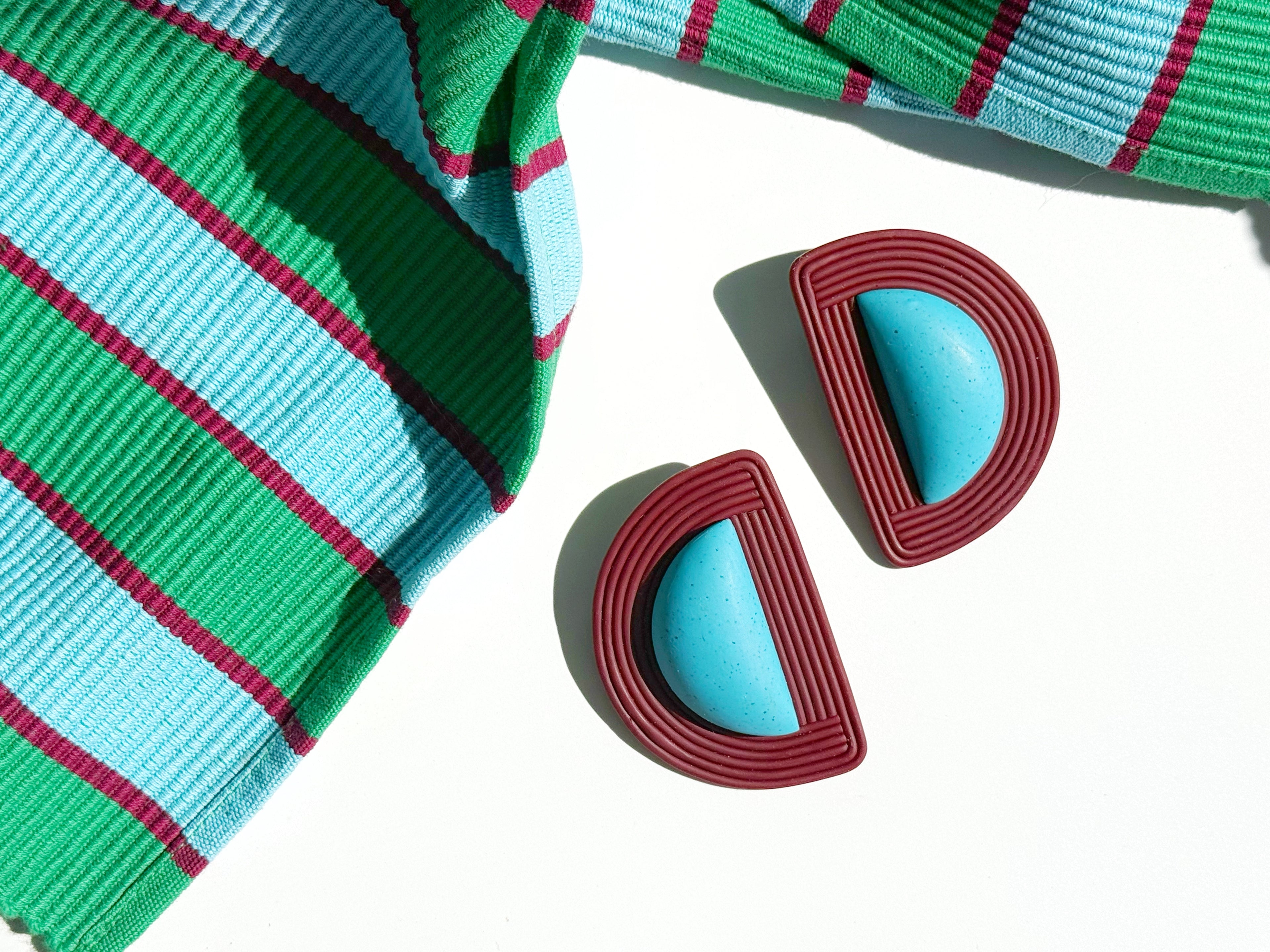 The Half Moon in Turquoise & Burgundy Polymer Clay